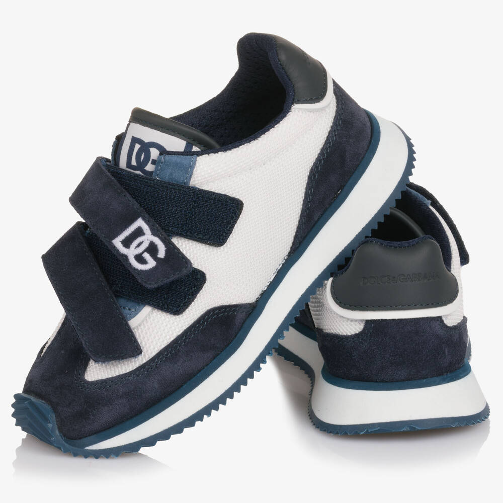 Dolce & Gabbana-Boys Navy Blue Suede & White Textile Trainers | Childrensalon Outlet