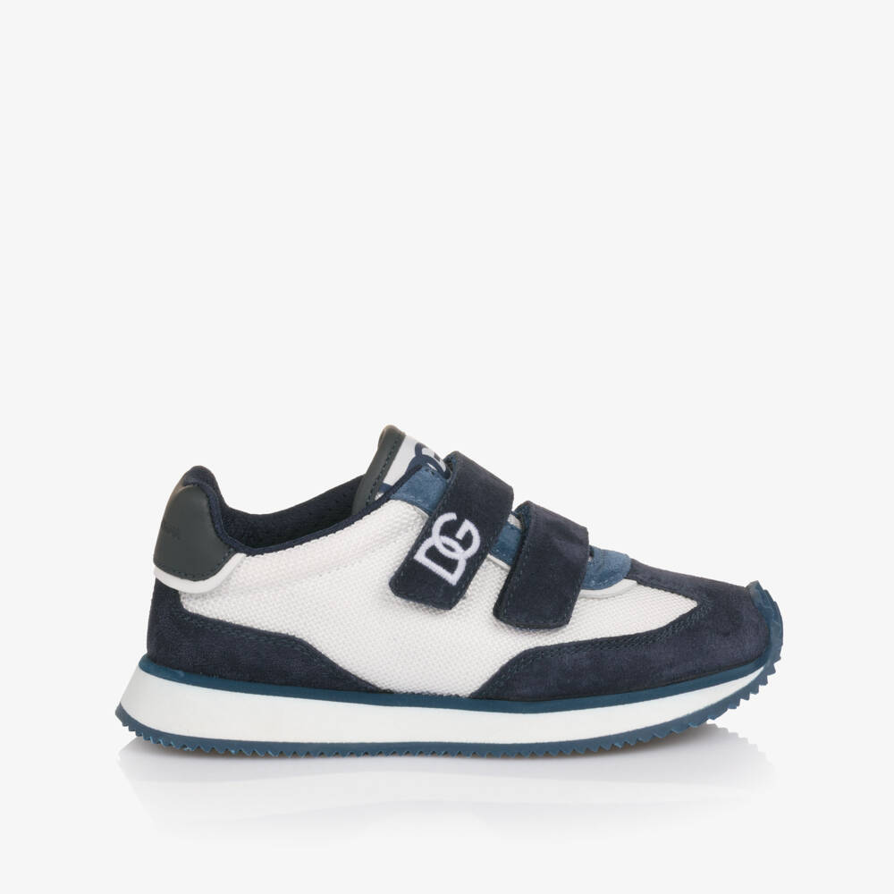 Dolce & Gabbana-Boys Navy Blue Suede & White Textile Trainers | Childrensalon Outlet