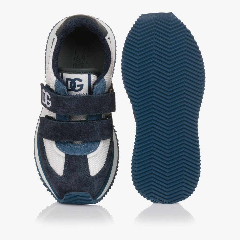 Dolce & Gabbana-Boys Navy Blue Suede & White Textile Trainers | Childrensalon Outlet