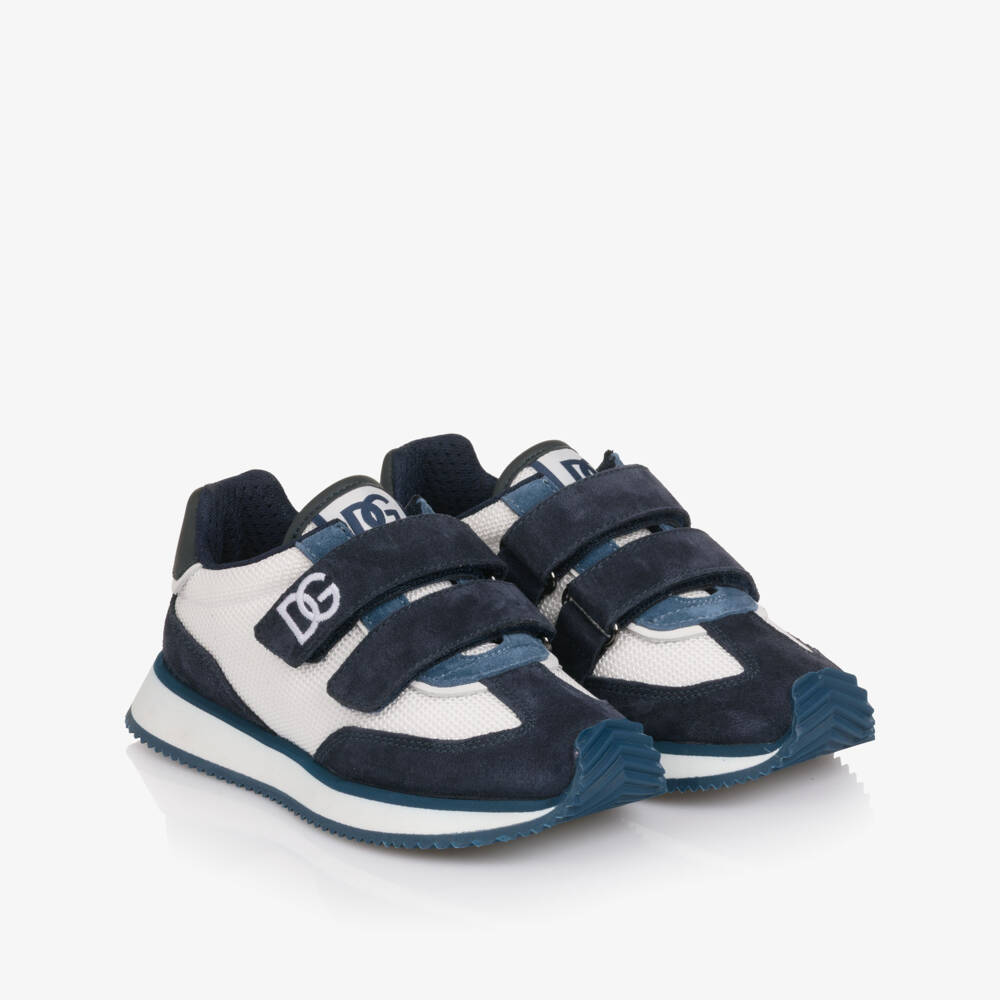 Dolce & Gabbana-Boys Navy Blue Suede & White Textile Trainers | Childrensalon Outlet