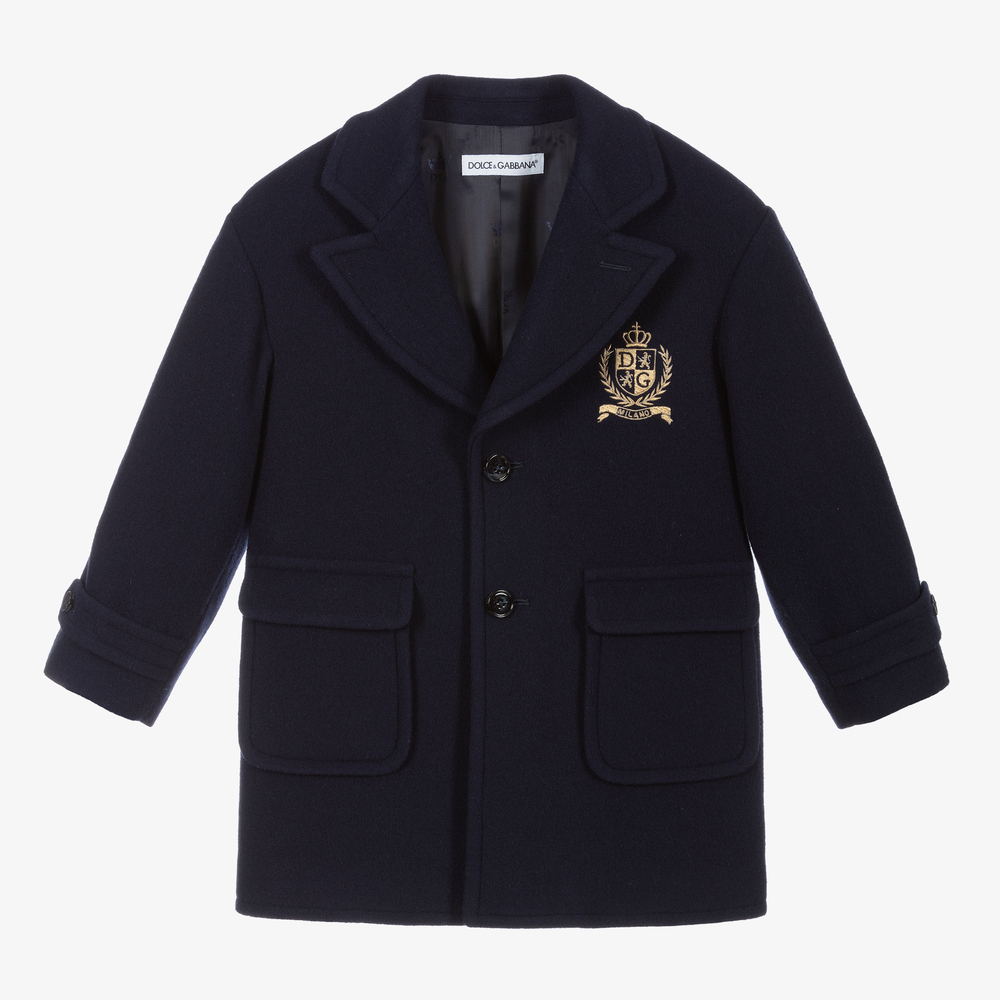 Dolce & Gabbana - Manteau bleu marine en laine Garçon | Childrensalon