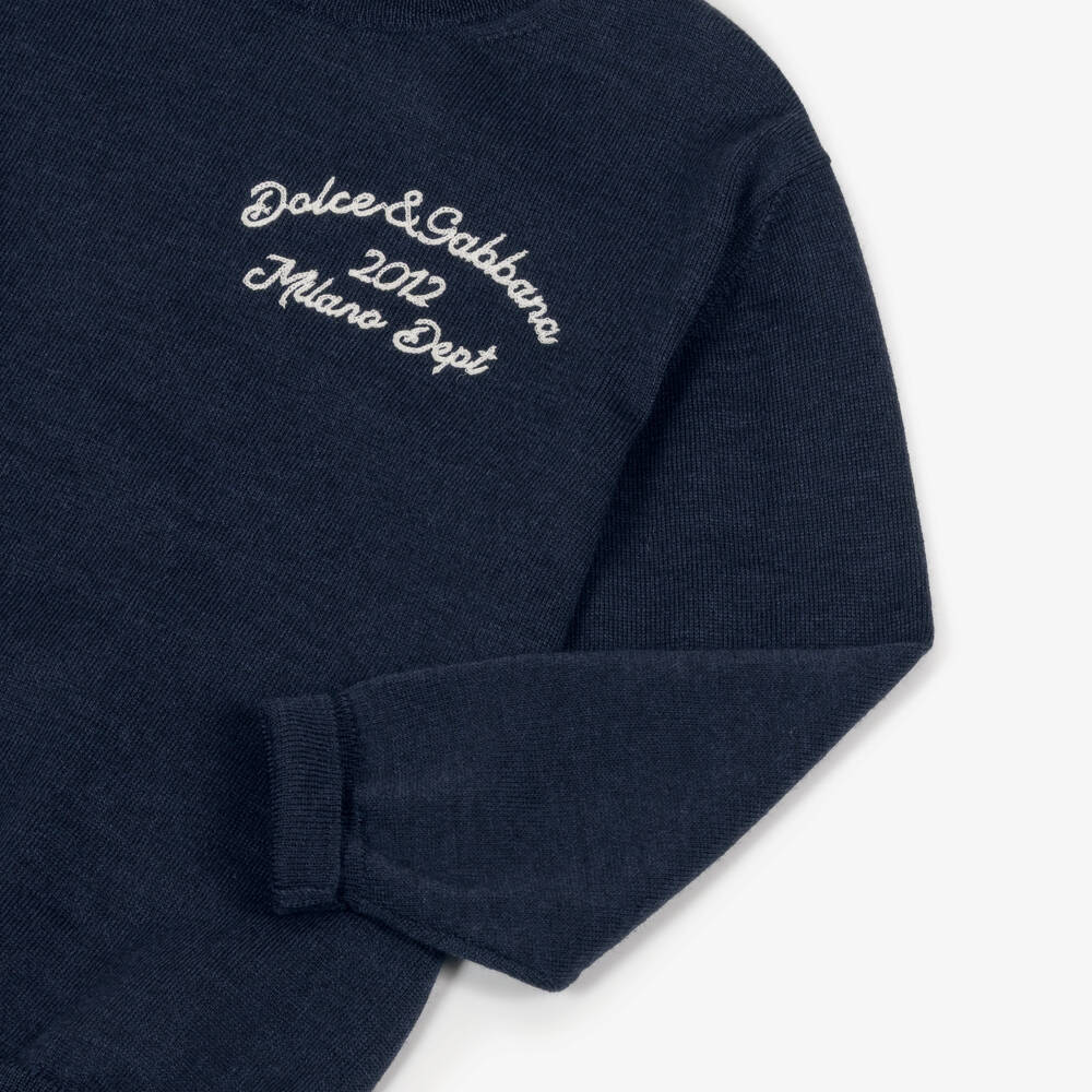 Dolce & Gabbana-Boys Navy Blue Wool Embroidered Sweater | Childrensalon Outlet