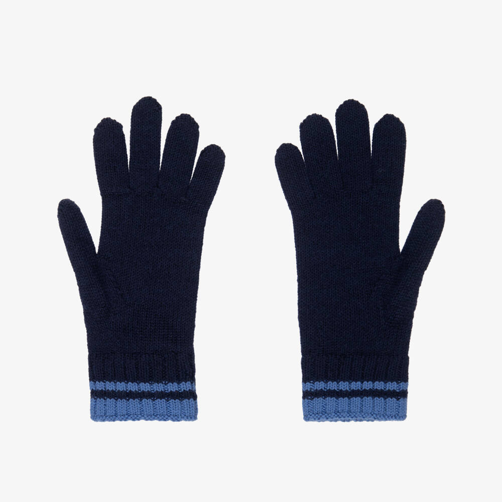Dolce & Gabbana-Boys Navy Blue Wool Gloves with DG Logo | Childrensalon Outlet