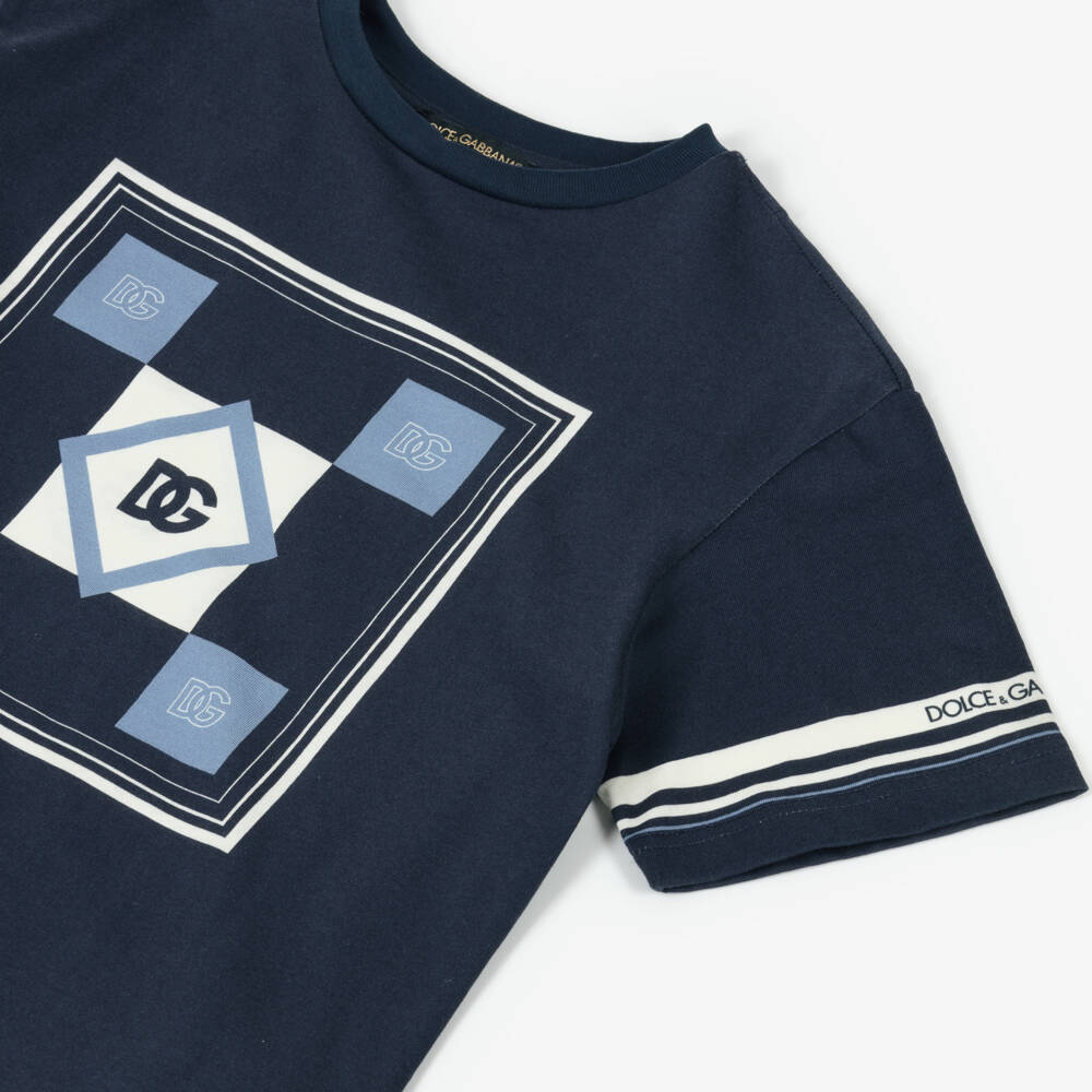 Dolce & Gabbana-Boys Navy Cotton Geometric Tee | Childrensalon Outlet