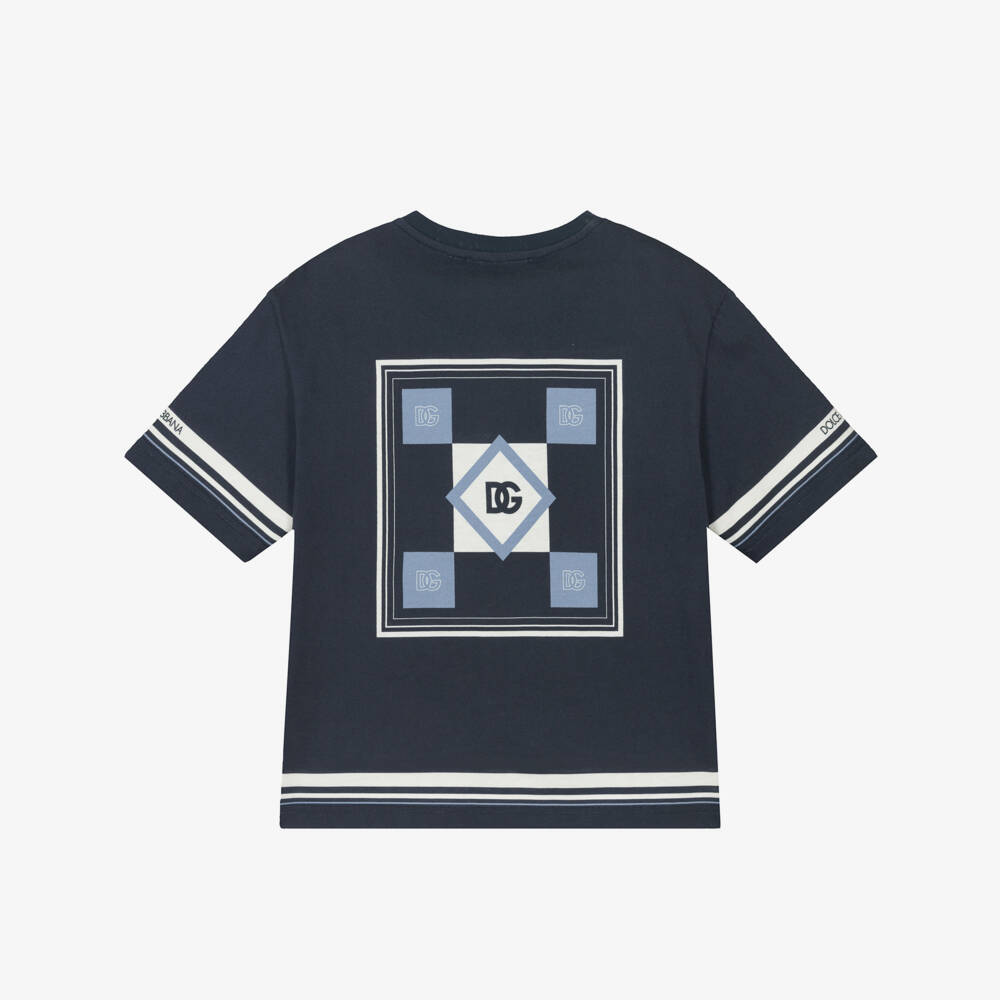 Dolce & Gabbana-Boys Navy Cotton Geometric Tee | Childrensalon Outlet