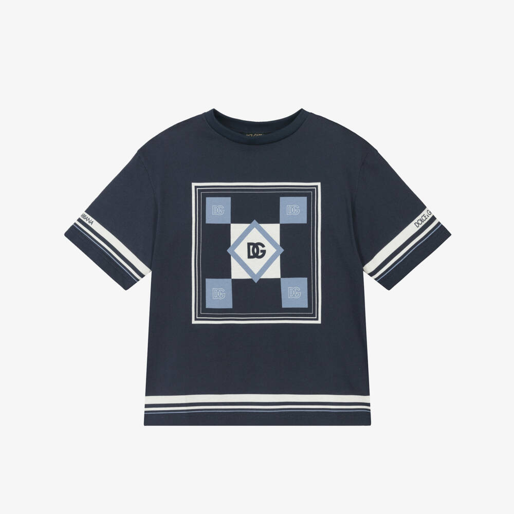 Dolce & Gabbana-تي شيرت هندسي قطني أزرق داكن للأولاد | Childrensalon Outlet