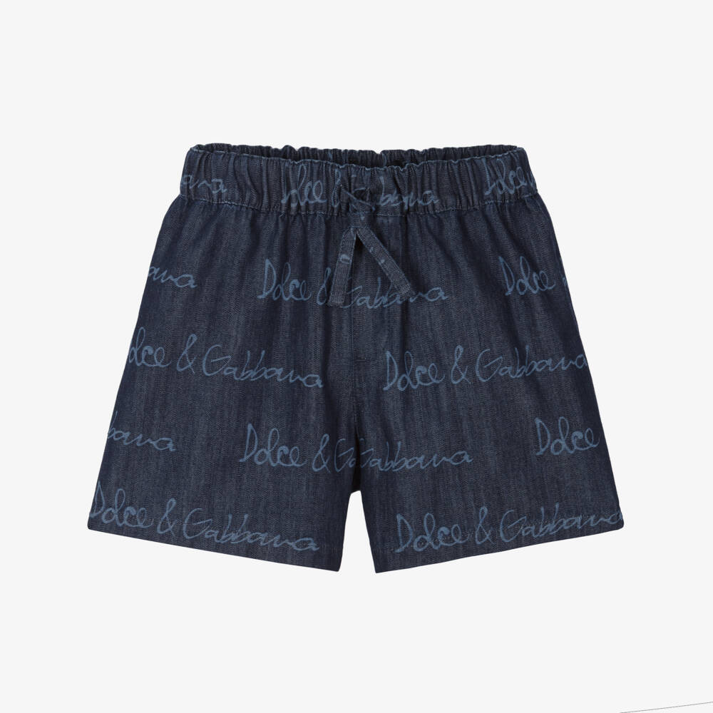 Dolce & Gabbana-Шорты из синего денима с логотипом для мальчиков | Childrensalon Outlet
