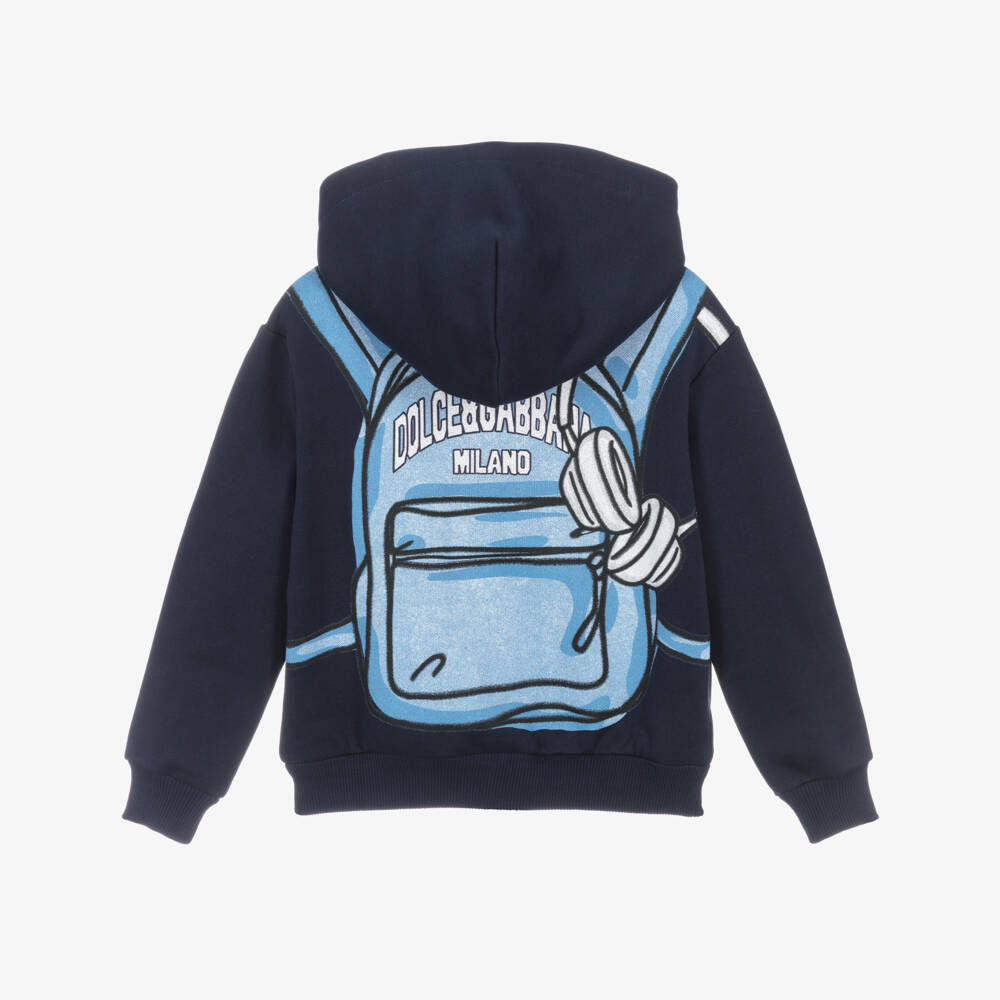 Dolce & Gabbana-Boys Navy Hoodie with Zip | Childrensalon Outlet