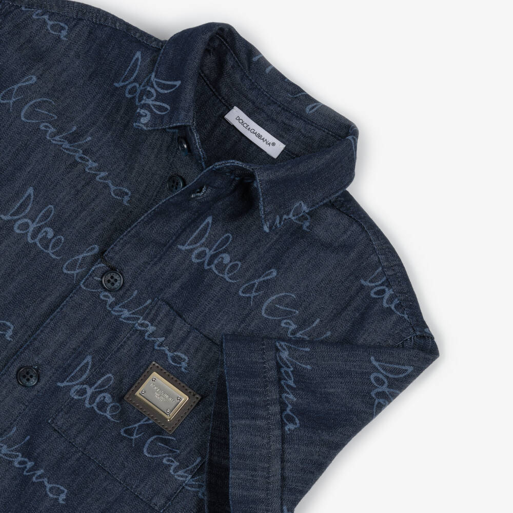 Dolce & Gabbana-Boys Navy Logo Cotton Shirt | Childrensalon Outlet