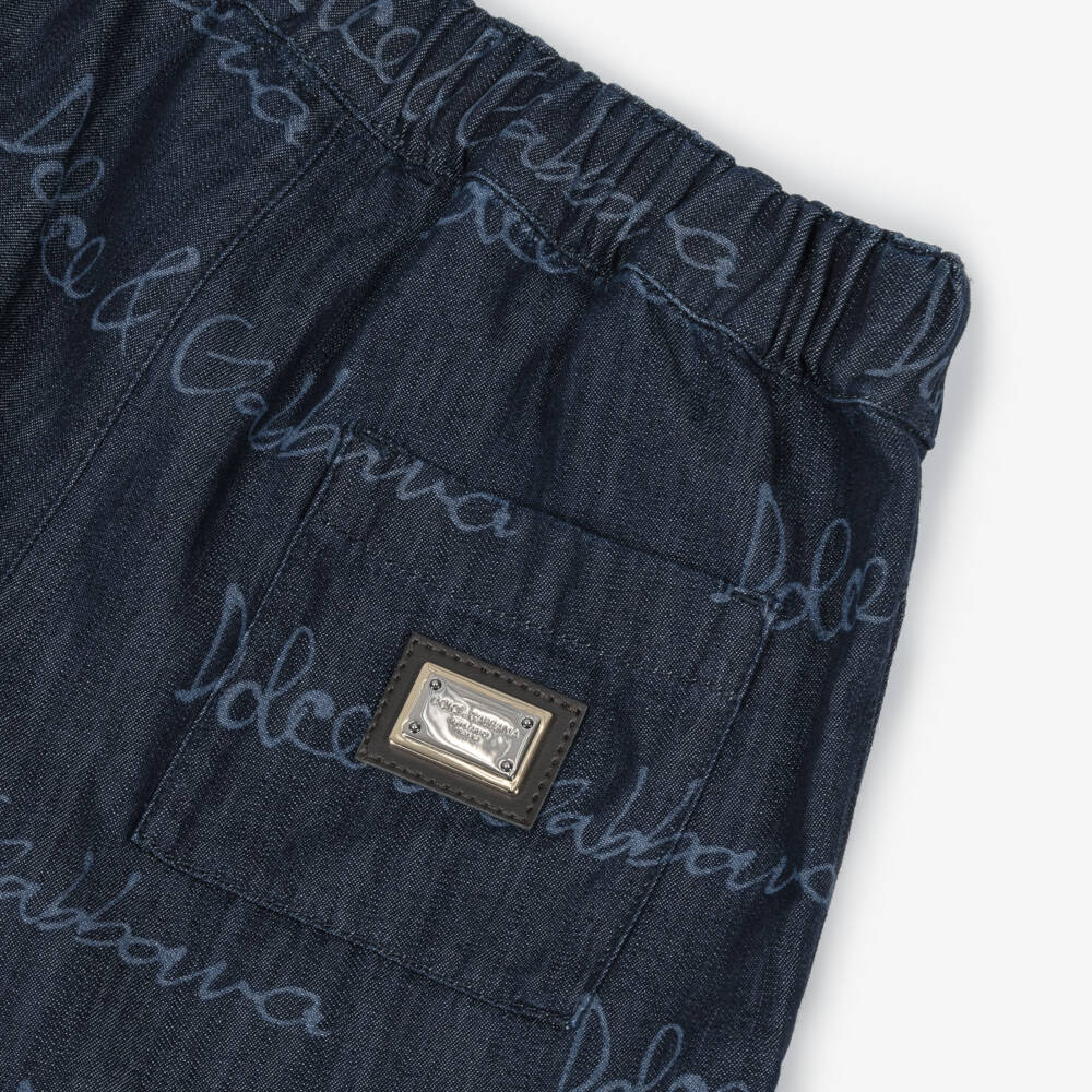 Dolce & Gabbana-Boys Navy Logo-Patterned Cotton Shorts | Childrensalon Outlet