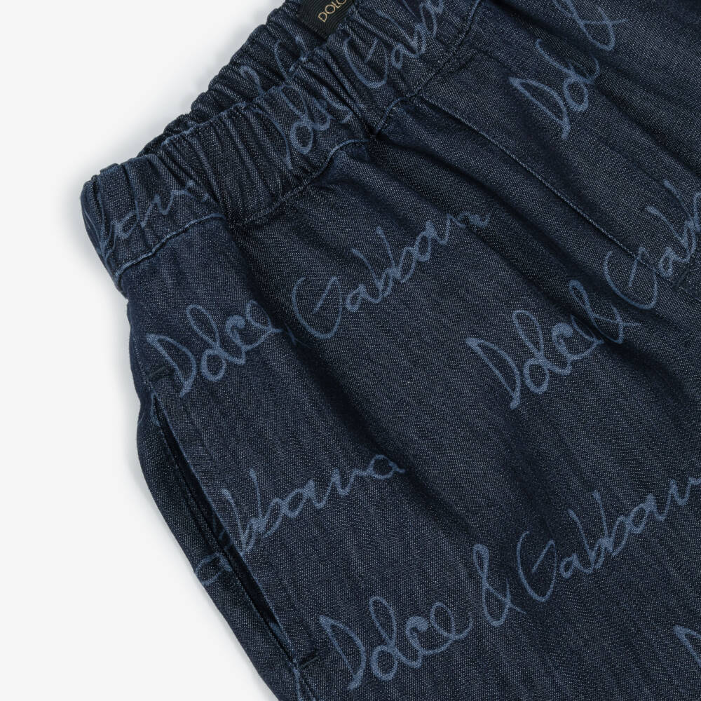 Dolce & Gabbana-Boys Navy Logo-Patterned Cotton Shorts | Childrensalon Outlet