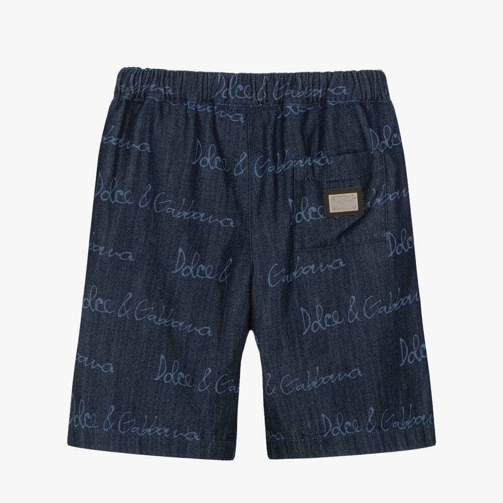 Dolce & Gabbana-Boys Navy Logo-Patterned Cotton Shorts | Childrensalon Outlet