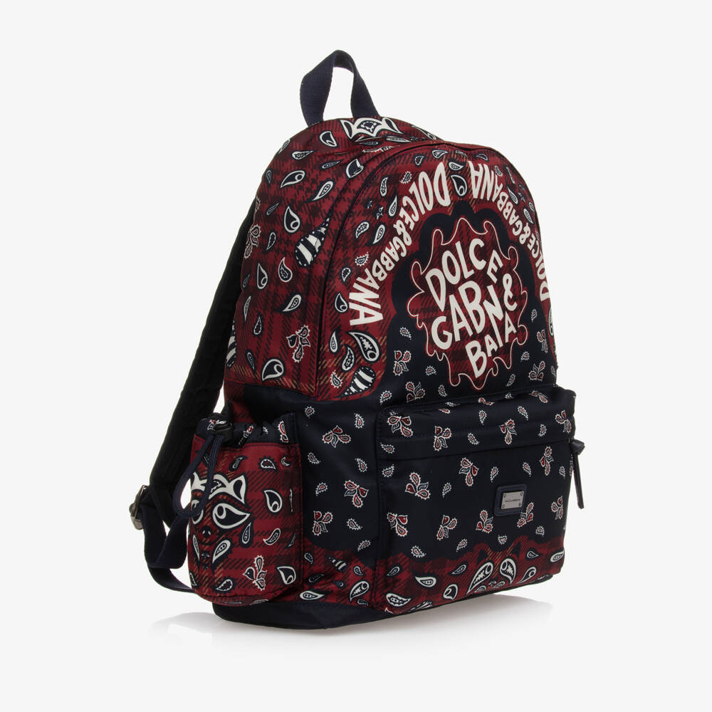 Dolce & Gabbana-Boys Navy Paisley Logo Backpack | Childrensalon Outlet