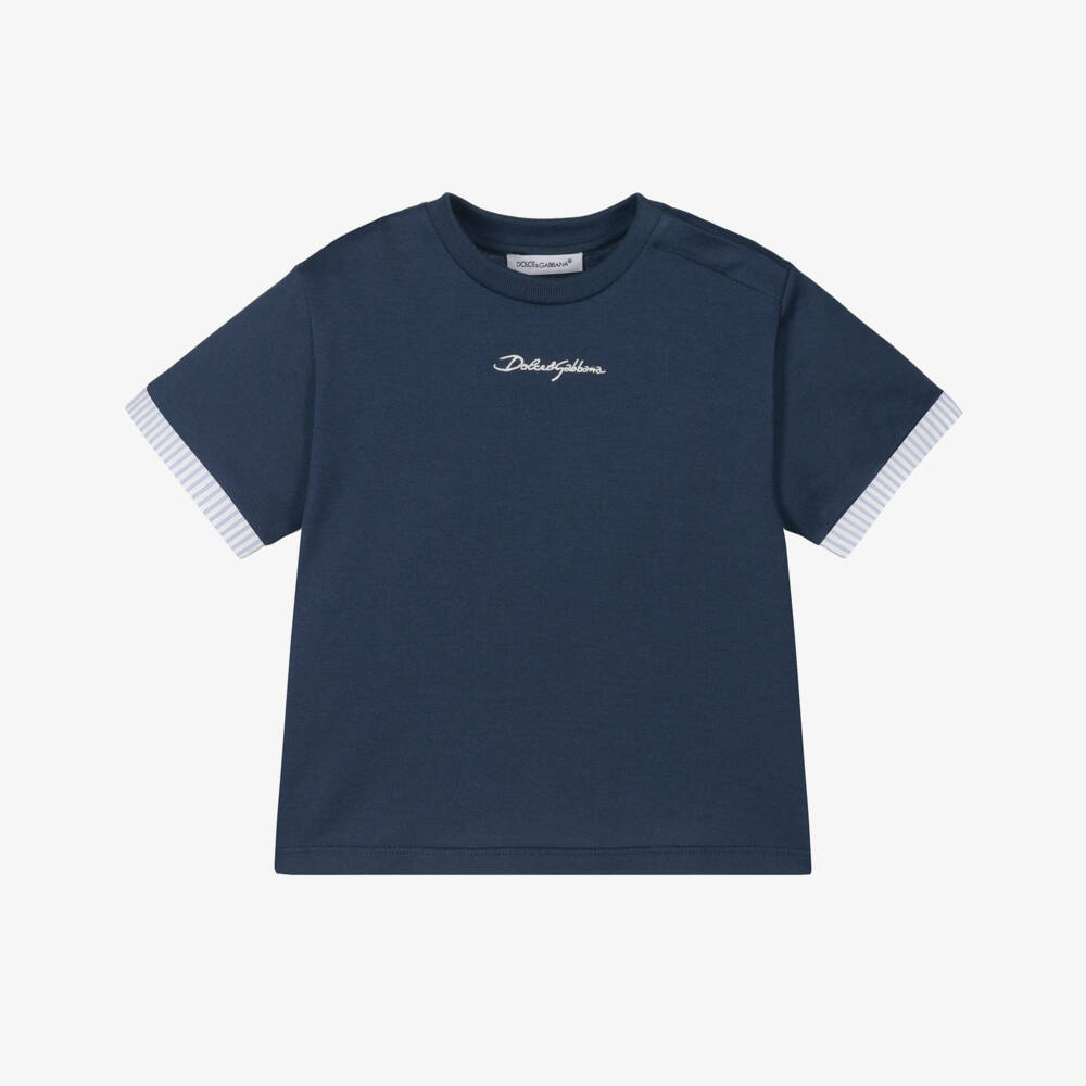 Dolce & Gabbana-Boys Navy Script Logo Cotton Tee | Childrensalon Outlet