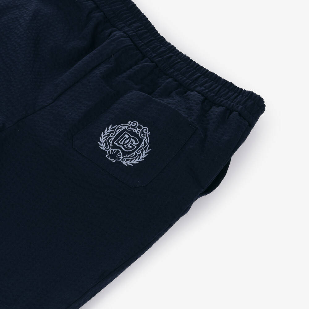 Dolce & Gabbana-Boys Navy Seersucker Cotton Shorts | Childrensalon Outlet