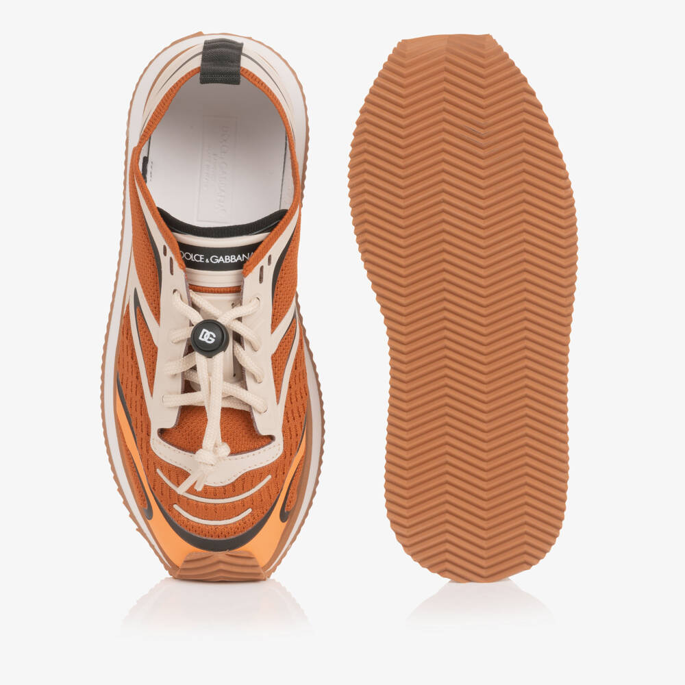 Dolce & Gabbana-Boys Orange & Beige Mesh Trainers with Toggle Laces | Childrensalon Outlet