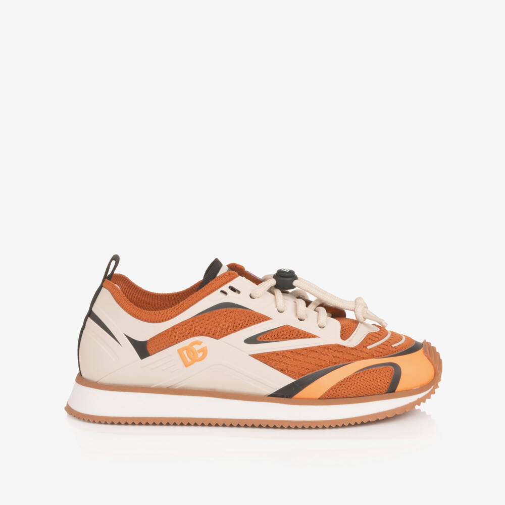 Dolce & Gabbana-Boys Orange & Beige Mesh Trainers with Toggle Laces | Childrensalon Outlet