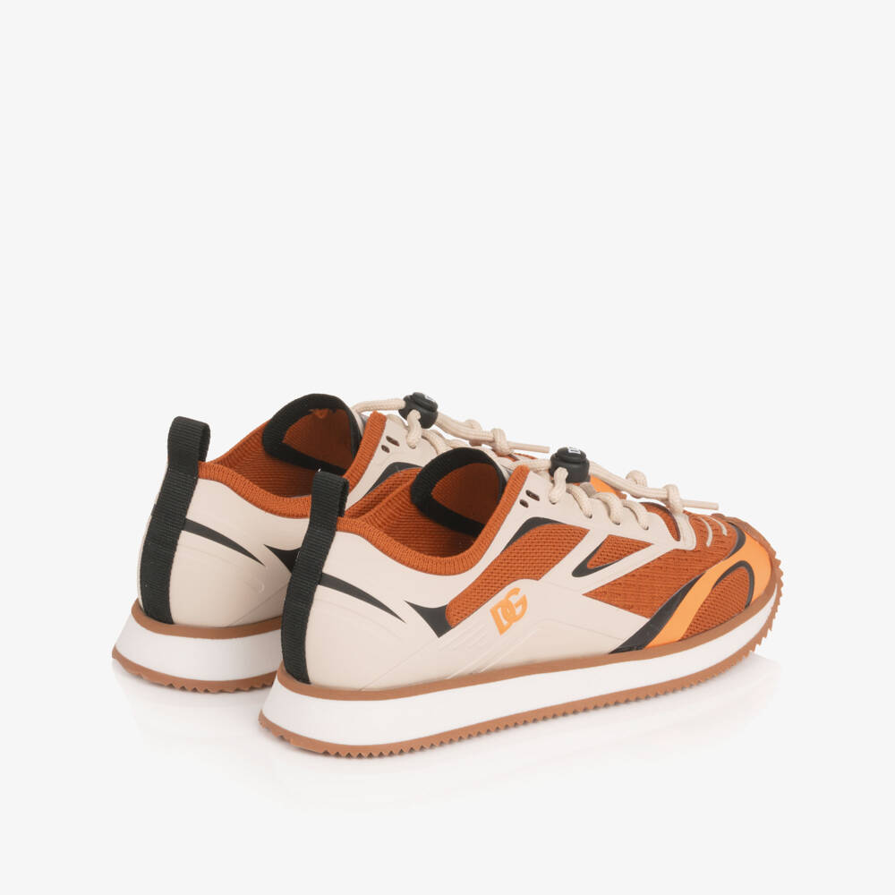 Dolce & Gabbana-Boys Orange & Beige Mesh Trainers with Toggle Laces | Childrensalon Outlet