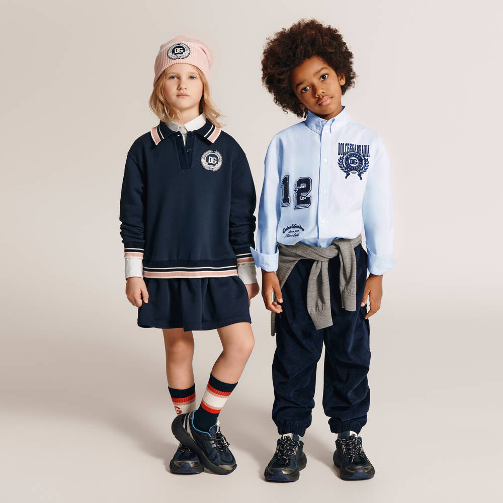 Dolce & Gabbana-Boys Pale Blue Cotton DG Crest Logo Shirt | Childrensalon Outlet
