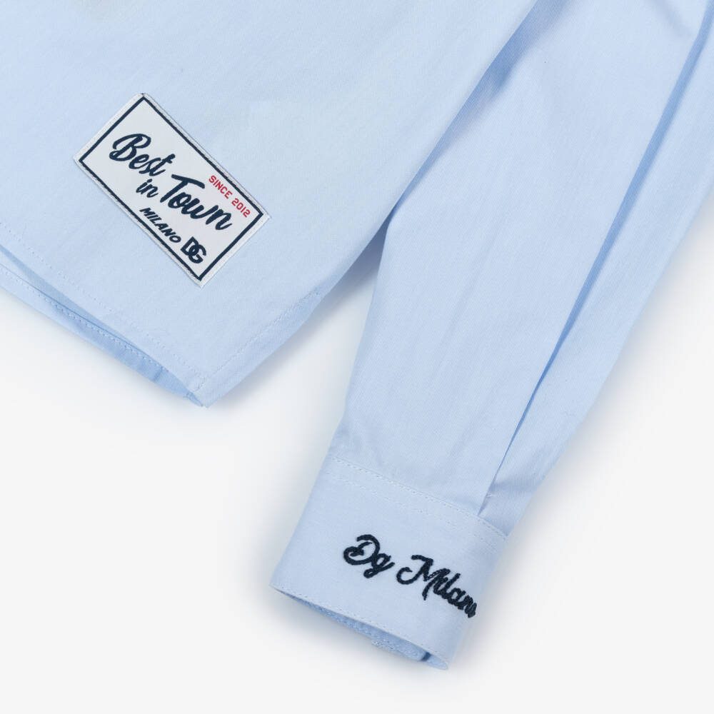Dolce & Gabbana-Boys Pale Blue Cotton DG Crest Logo Shirt | Childrensalon Outlet