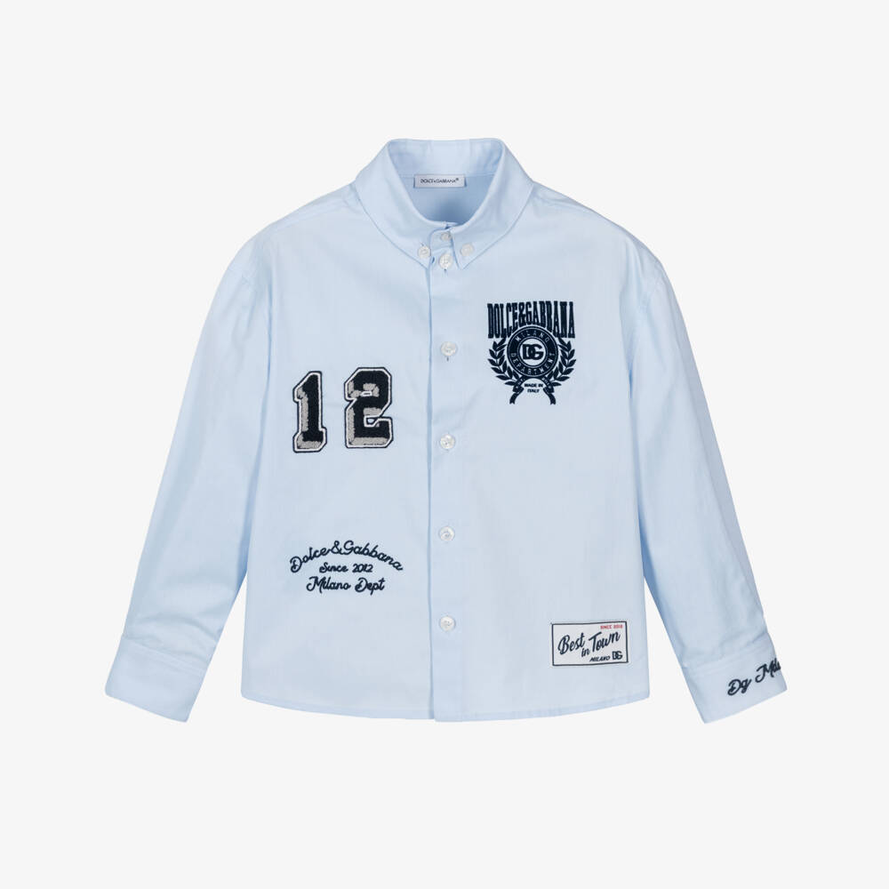 Dolce & Gabbana-Boys Pale Blue Cotton DG Crest Logo Shirt | Childrensalon Outlet