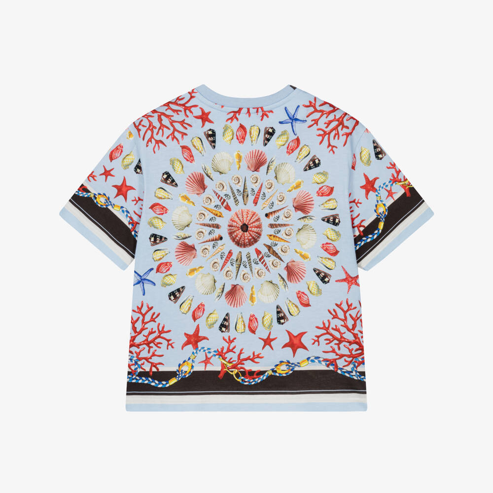 Dolce & Gabbana-Boys Pale Blue Cotton Sea Shell Print T-Shirt | Childrensalon Outlet
