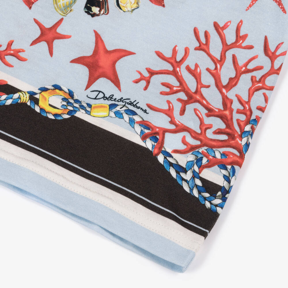 Dolce & Gabbana-Boys Pale Blue Cotton Sea Shell Print T-Shirt | Childrensalon Outlet