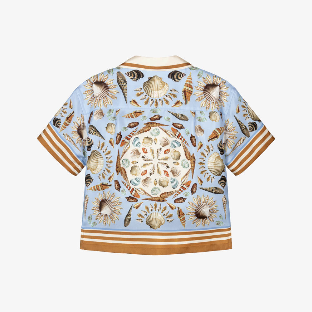 Dolce & Gabbana-Boys Pale Blue Sea Shell Print Pure Silk Shirt | Childrensalon Outlet