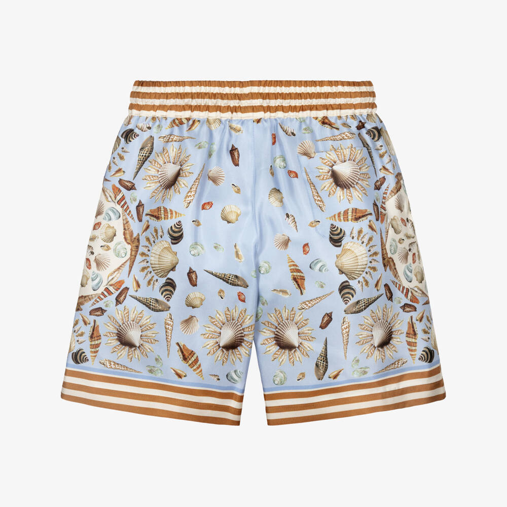 Dolce & Gabbana-Boys Pale Blue Sea Shell Print Pure Silk Shorts | Childrensalon Outlet