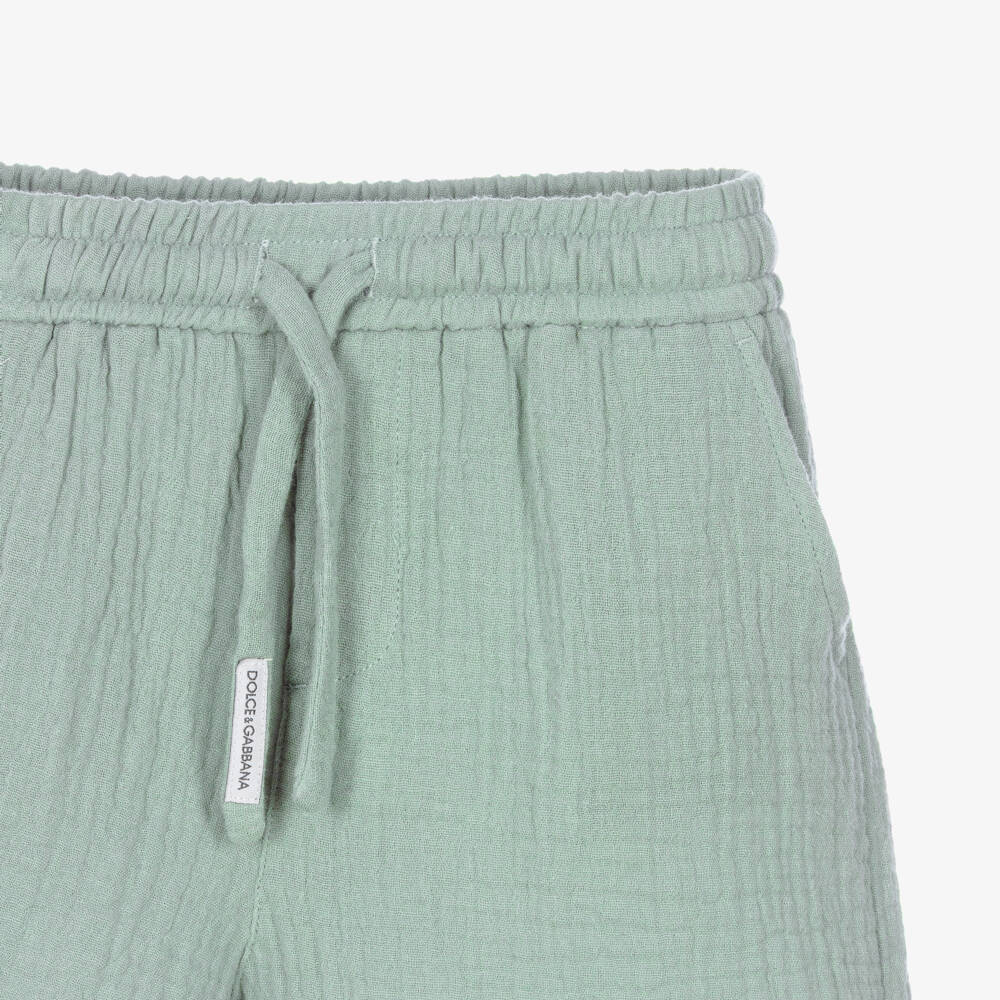 Dolce & Gabbana-Boys Pale Green Cotton Muslin Drawstring Shorts | Childrensalon Outlet