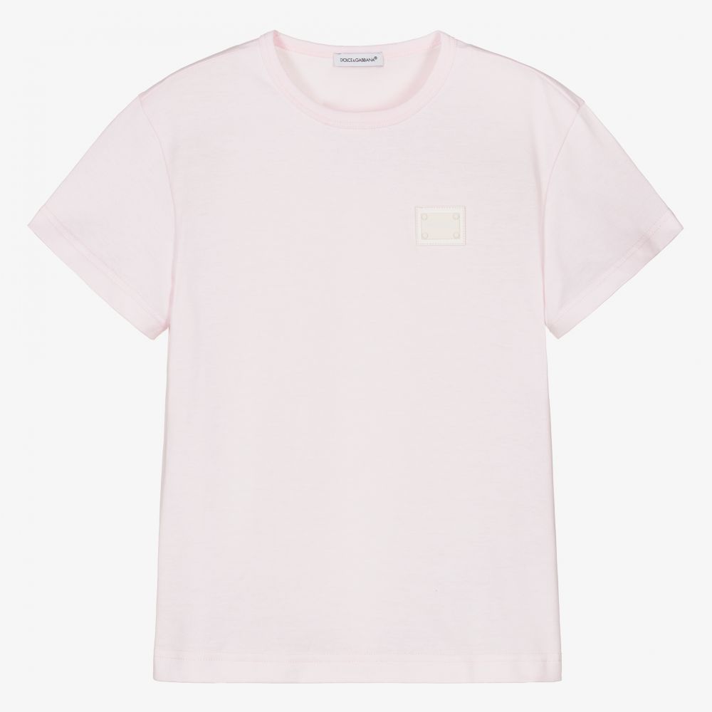 Dolce & Gabbana-Boys Pink Cotton Logo T-Shirt | Childrensalon Outlet