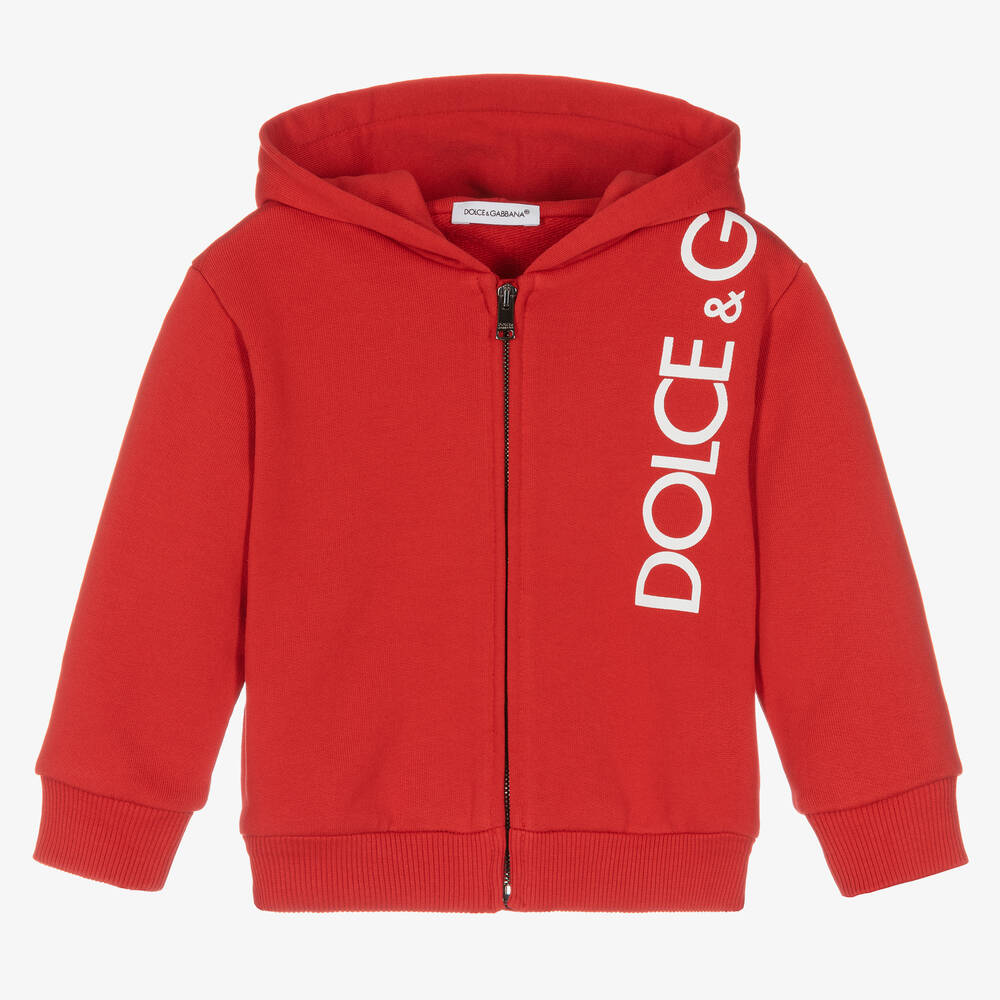 Dolce & Gabbana - Boys Red & White Logo Zip-Up Hoodie | Childrensalon