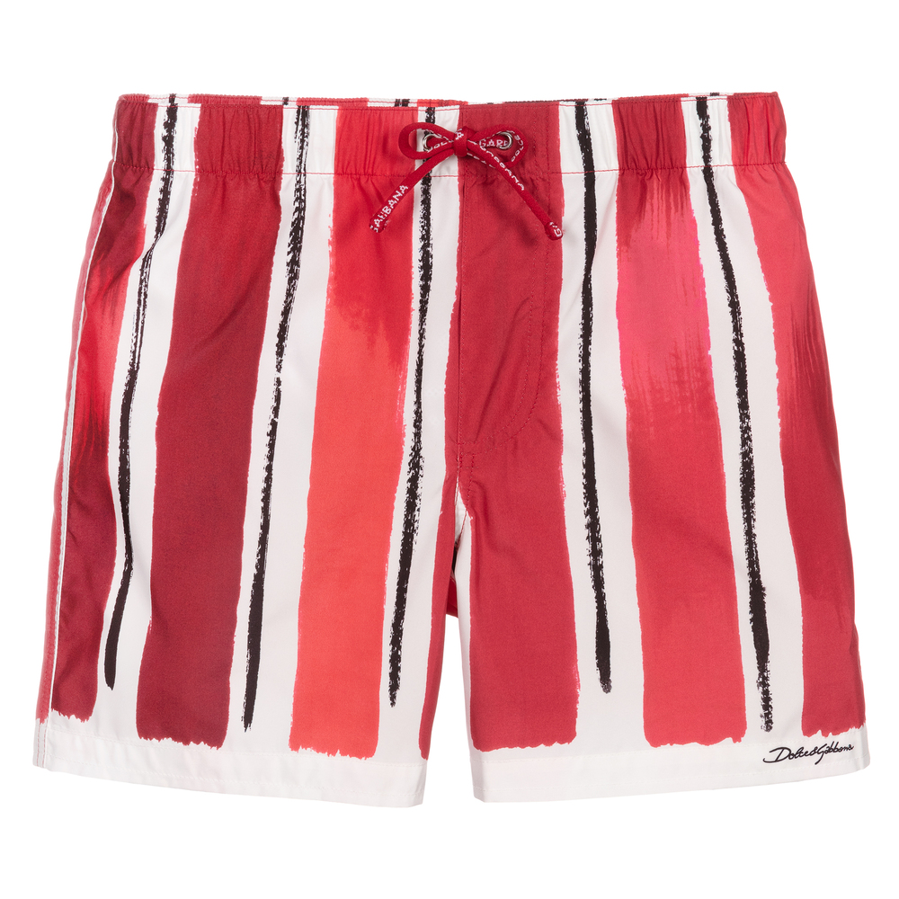 Dolce & Gabbana - Boys Red & White Swim Shorts | Childrensalon