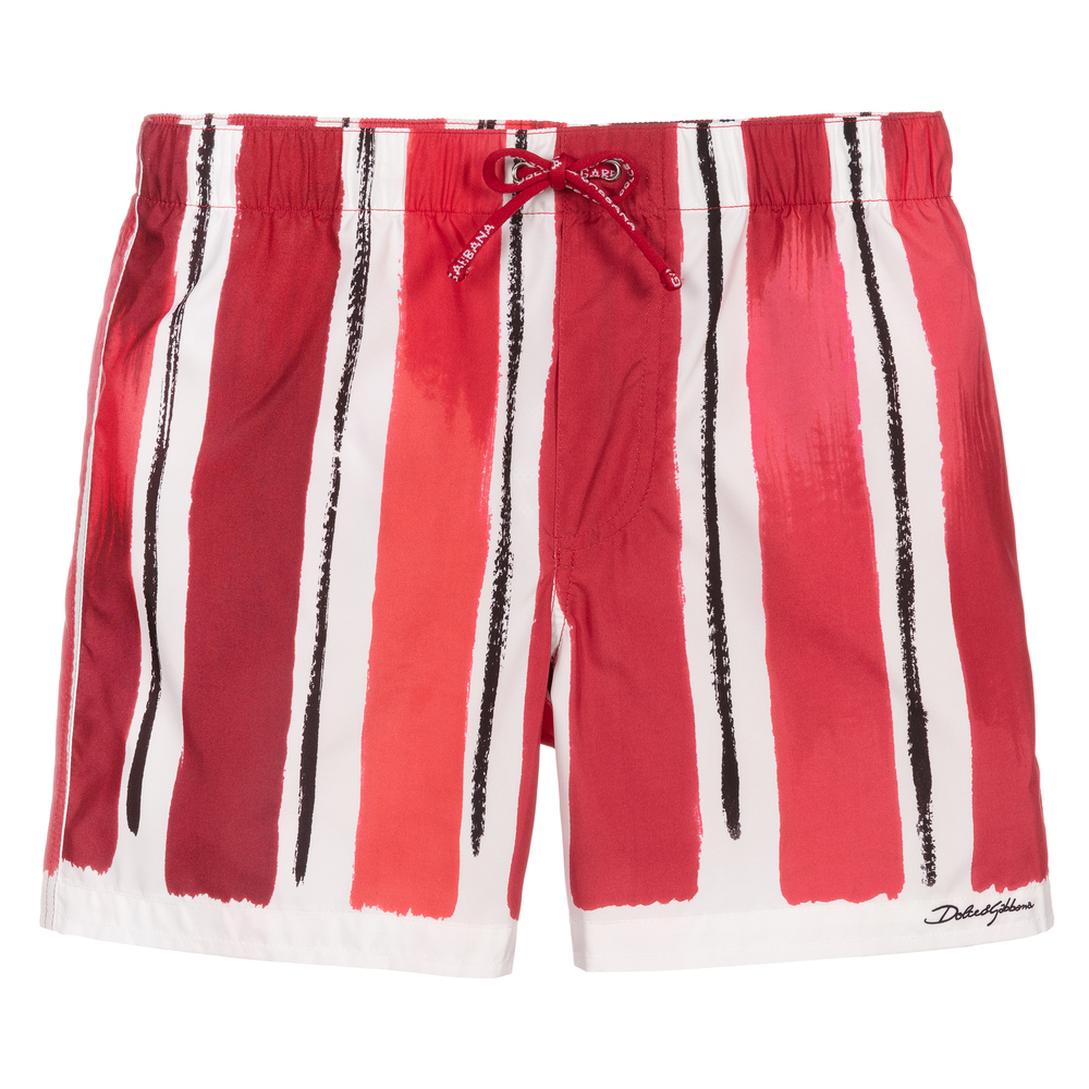 Dolce & Gabbana-Boys Red & White Swim Shorts | Childrensalon Outlet