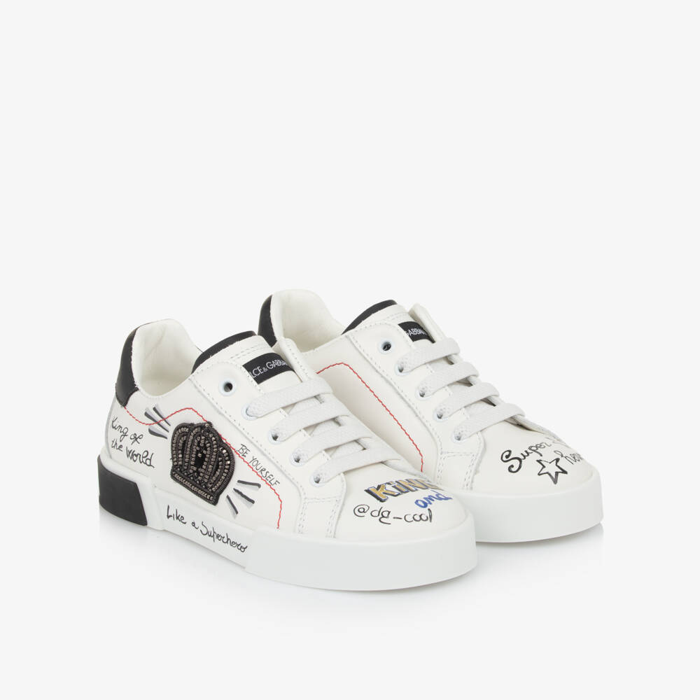 Dolce & Gabbana-Boys Royal Script Leather Trainers | Childrensalon Outlet