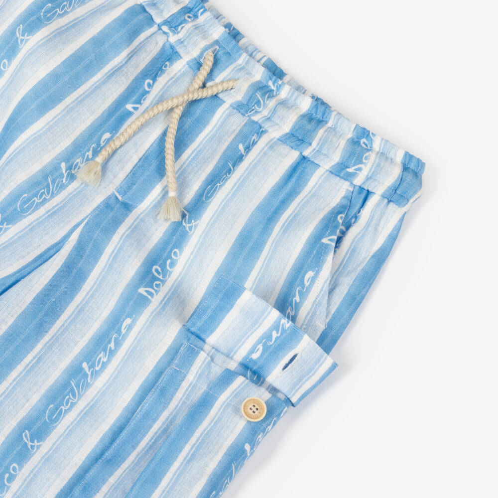 Dolce & Gabbana-Boys Sky Striped Linen Cargo | Childrensalon Outlet