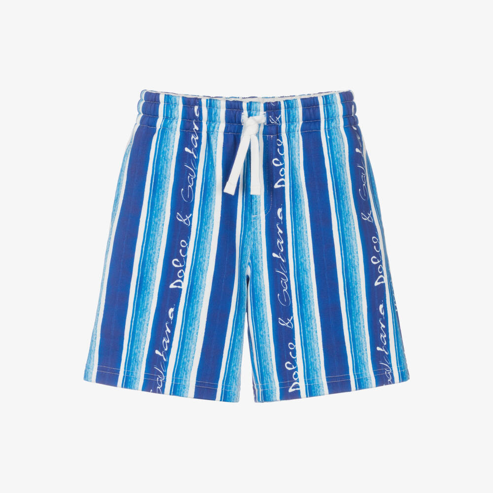 Dolce & Gabbana-Boys Striped Blue Cotton Logo Shorts | Childrensalon Outlet
