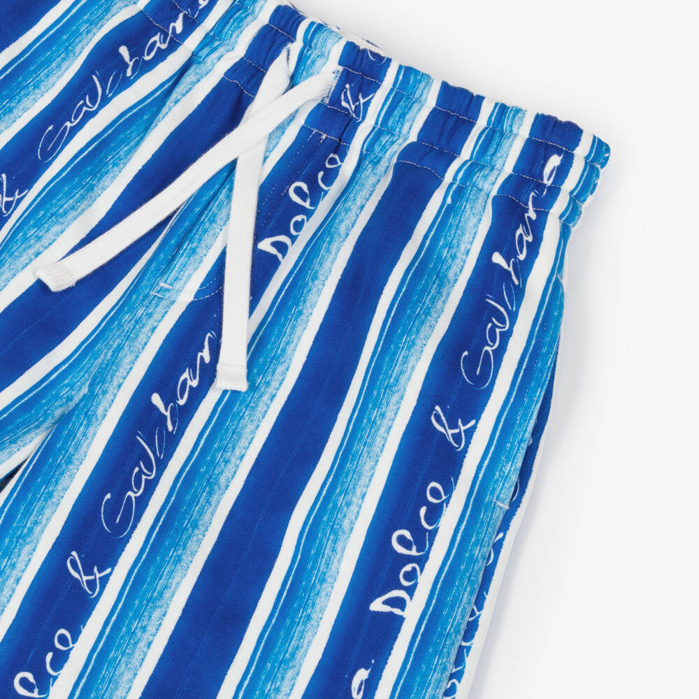 Dolce & Gabbana-Boys Striped Blue Cotton Logo Shorts | Childrensalon Outlet