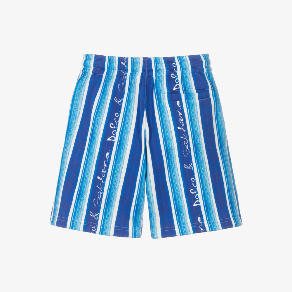 Dolce & Gabbana-Boys Striped Blue Cotton Logo Shorts | Childrensalon Outlet