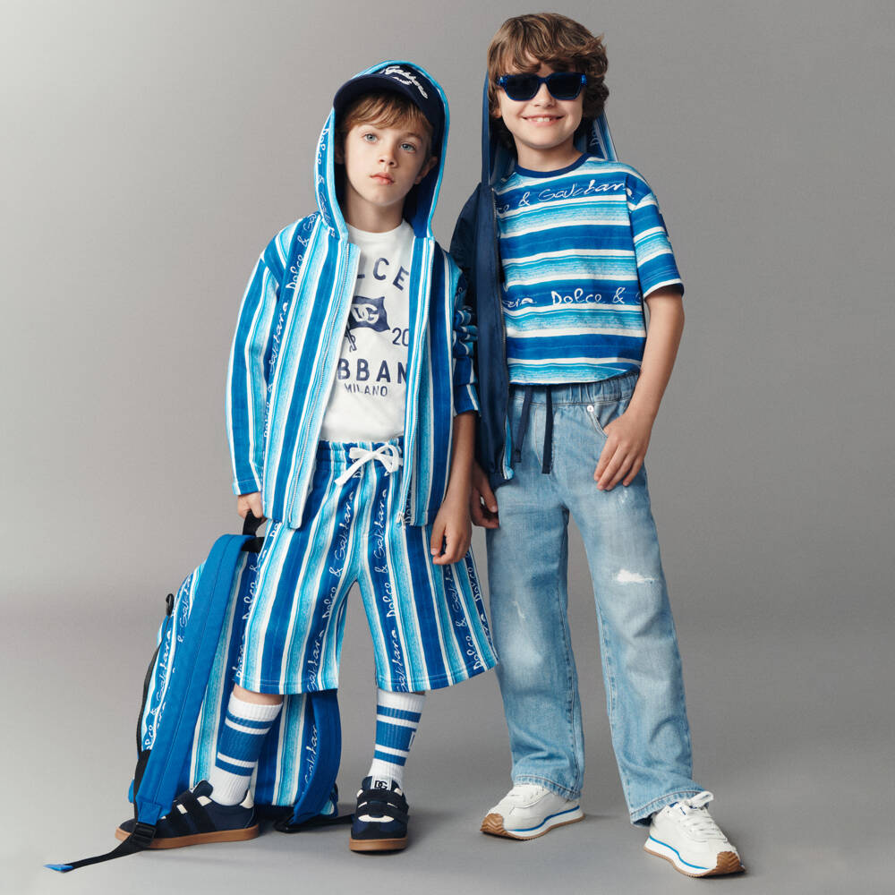 Dolce & Gabbana-Boys Striped Blue Letter Tee | Childrensalon Outlet