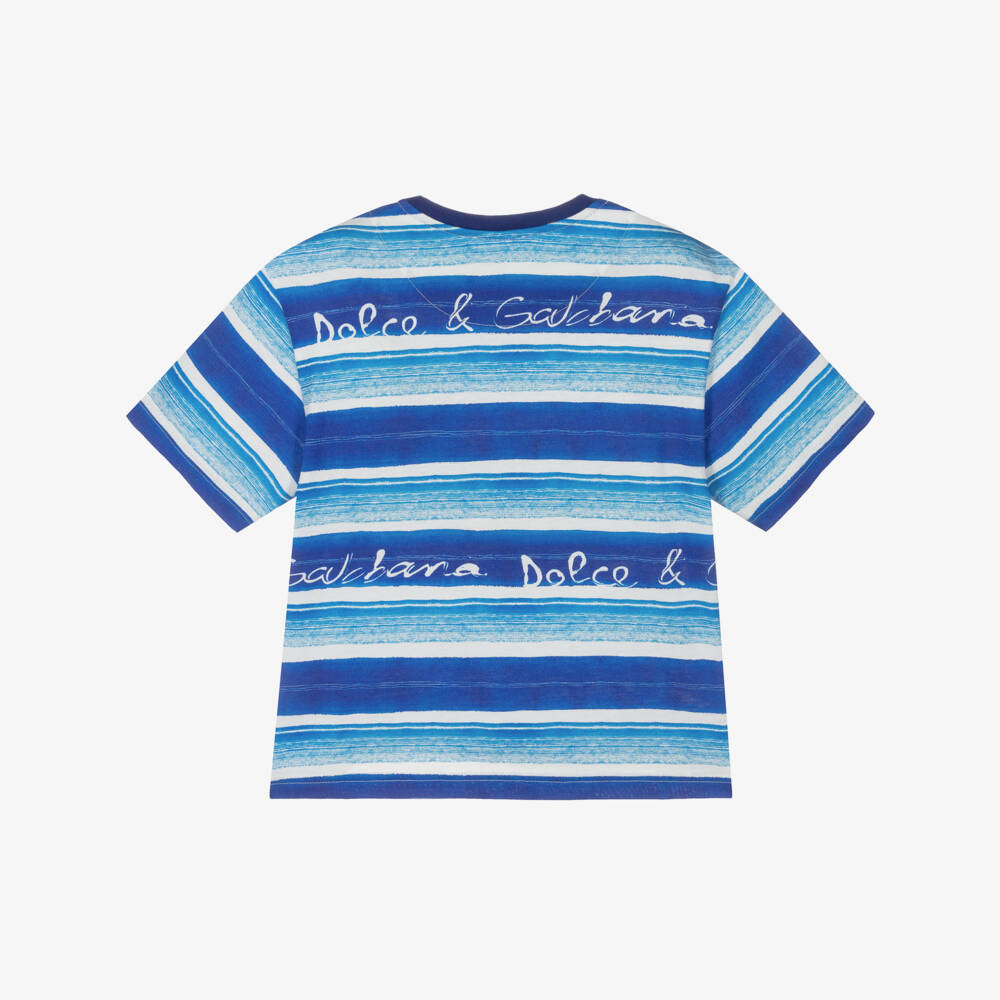 Dolce & Gabbana-Boys Striped Blue Letter Tee | Childrensalon Outlet