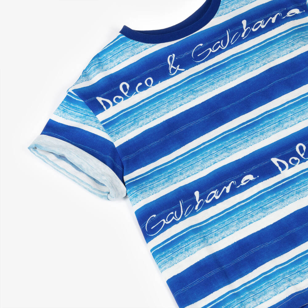 Dolce & Gabbana-Boys Striped Blue Letter Tee | Childrensalon Outlet