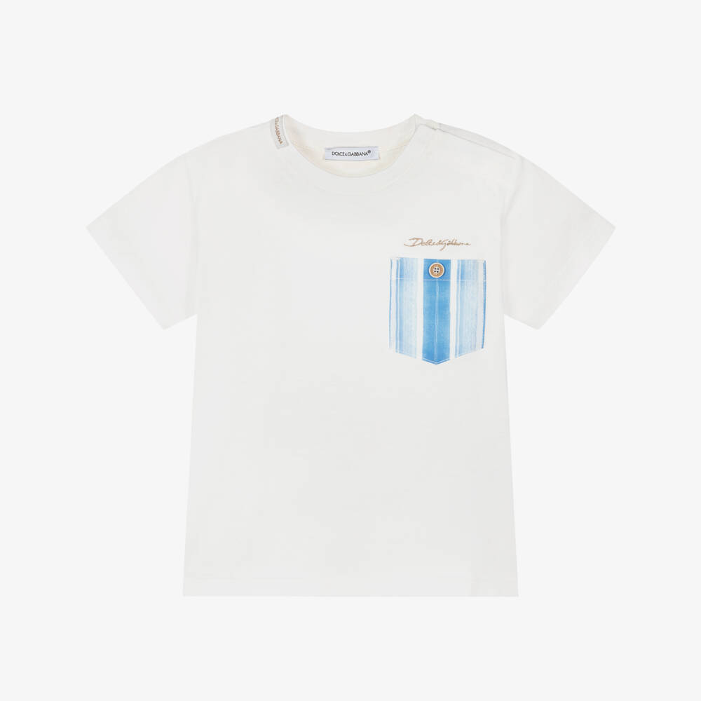 Dolce & Gabbana-Boys Striped Pocket White Tee | Childrensalon Outlet