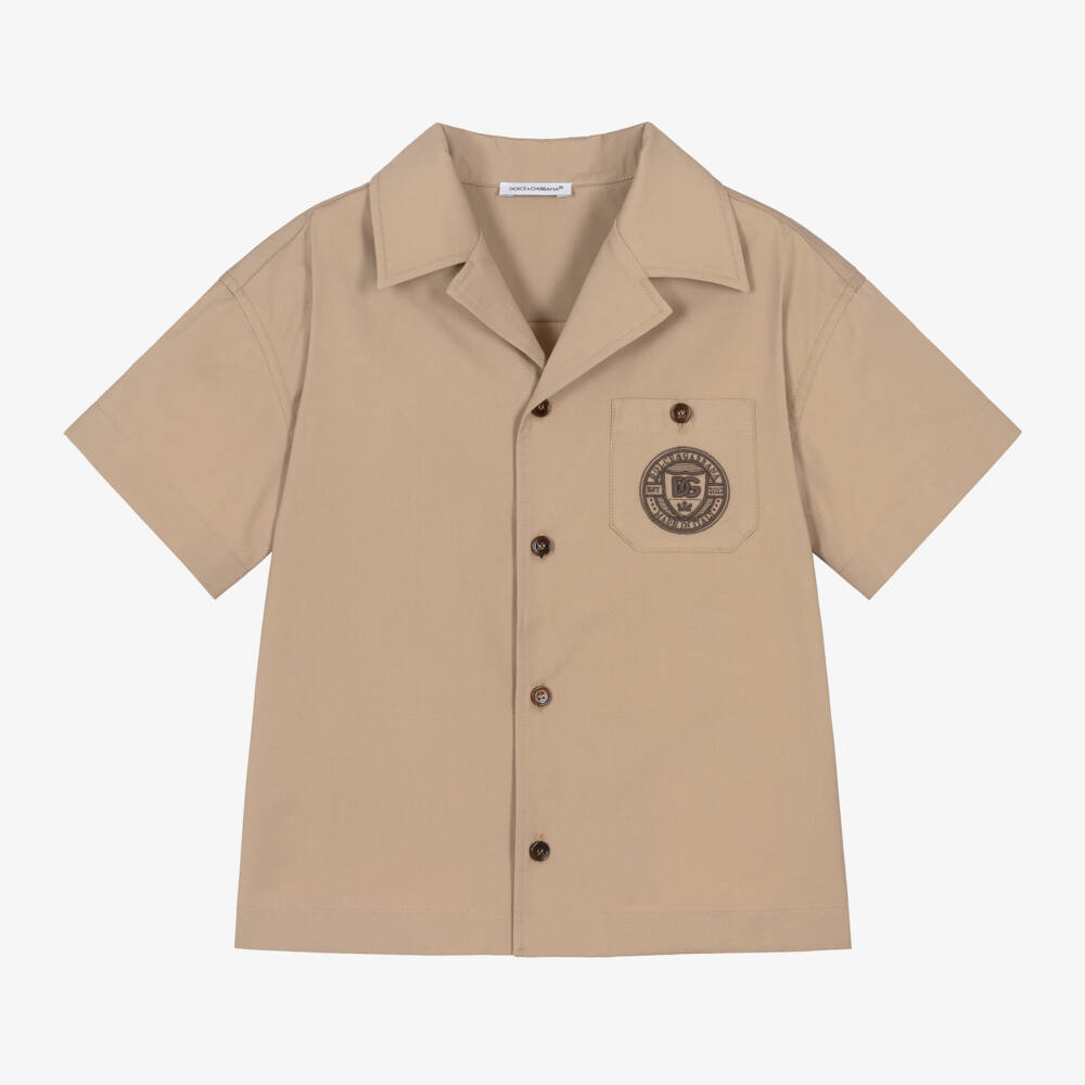 Dolce & Gabbana-Boys Tan Embroidered Cotton Top | Childrensalon Outlet