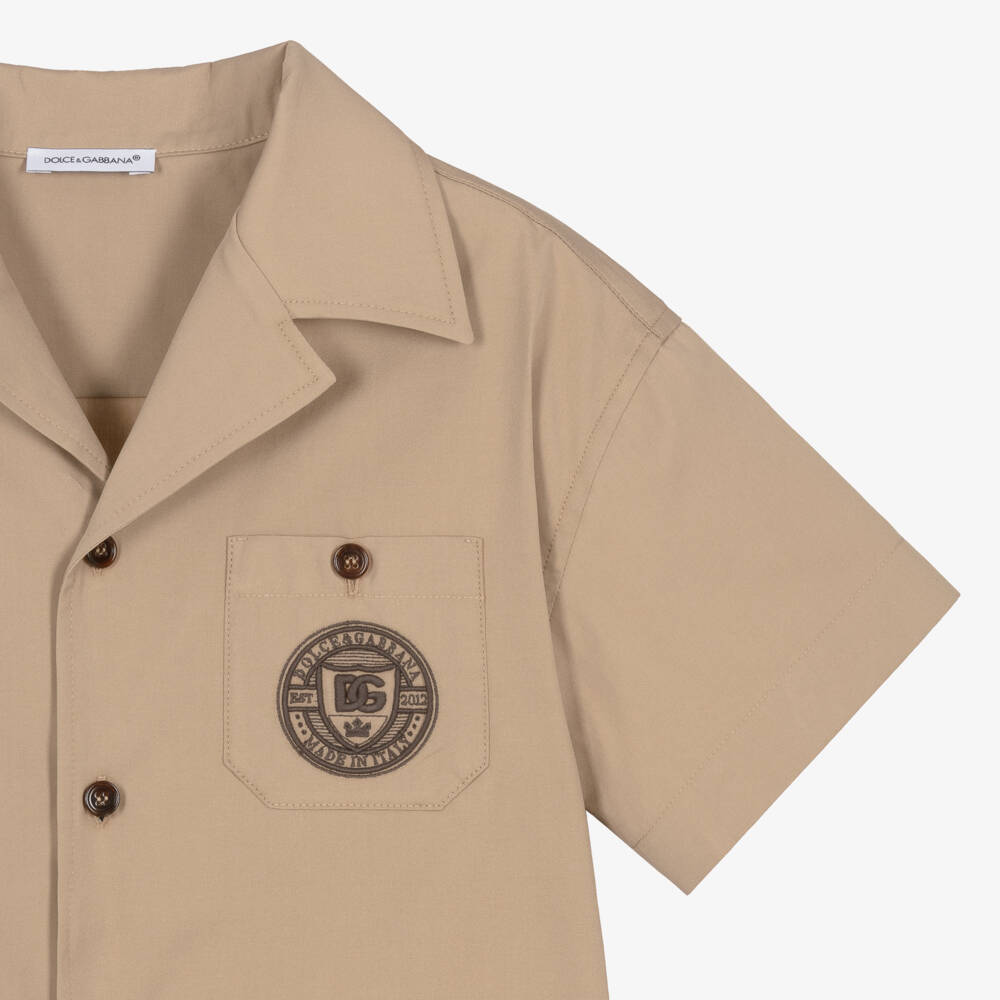 Dolce & Gabbana-Boys Tan Embroidered Cotton Top | Childrensalon Outlet