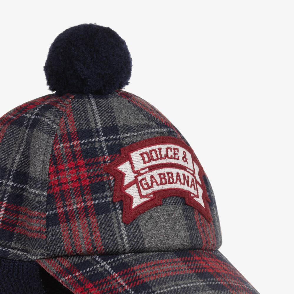 Dolce & Gabbana-كاب تارتان مزيج صوف لون رمادي للأولاد | Childrensalon Outlet