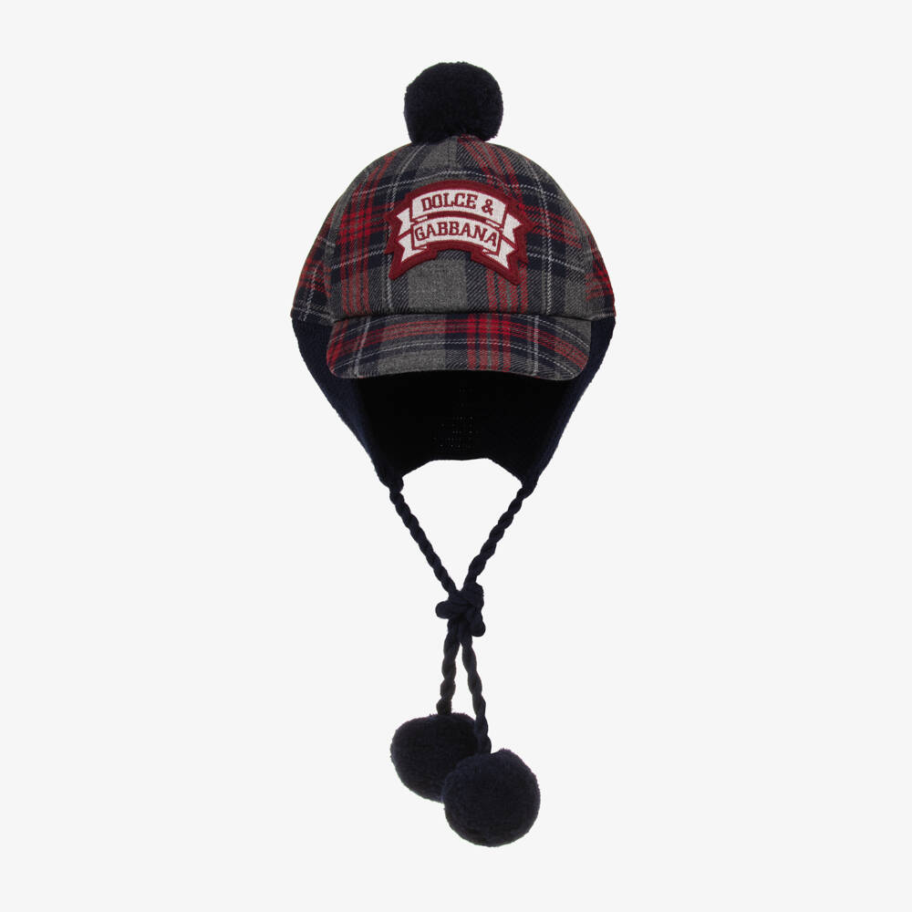 Dolce & Gabbana-كاب تارتان مزيج صوف لون رمادي للأولاد | Childrensalon Outlet