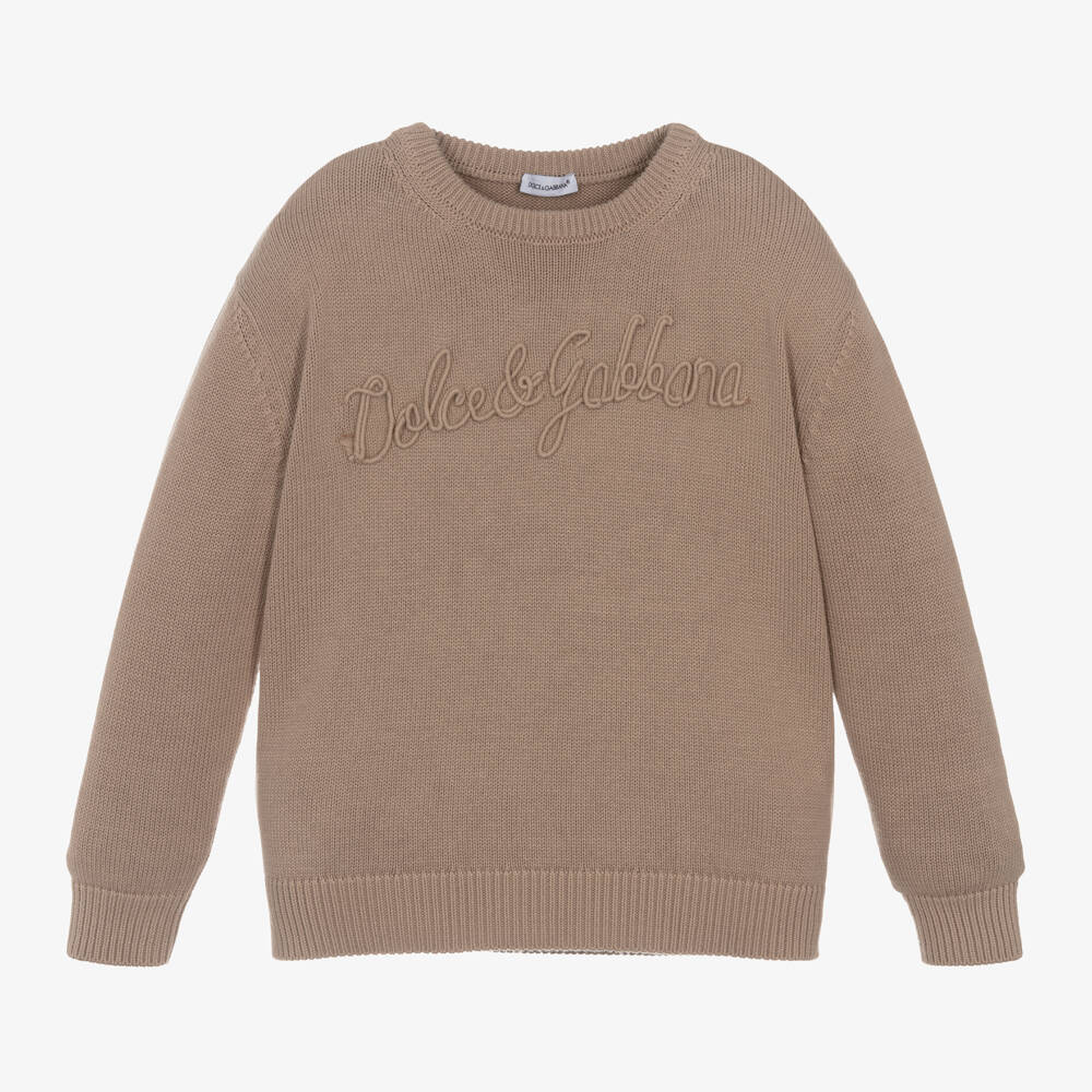 Dolce & Gabbana-Boys Taupe Cotton Knit Jumper | Childrensalon Outlet