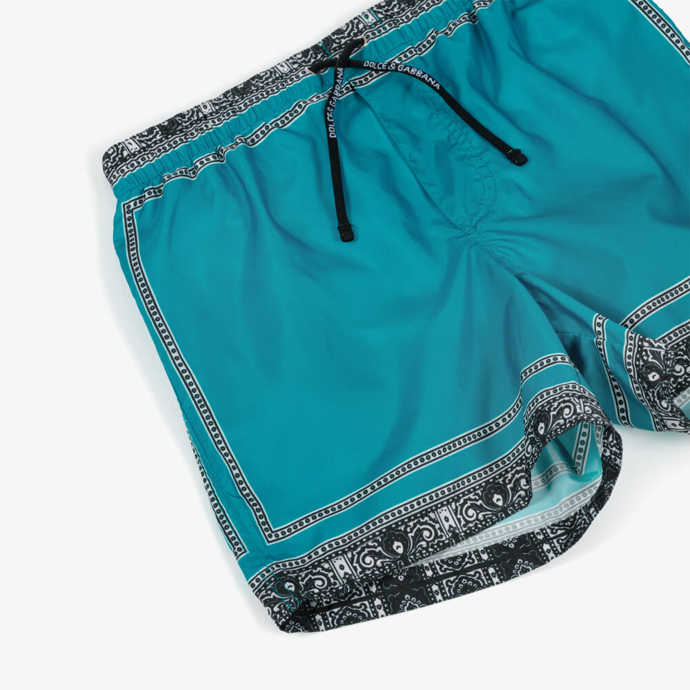 Dolce & Gabbana-Boys Teal Blue Bandana Print Swim Shorts | Childrensalon Outlet