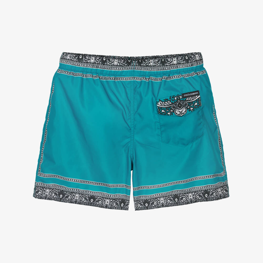 Dolce & Gabbana-Boys Teal Blue Bandana Print Swim Shorts | Childrensalon Outlet
